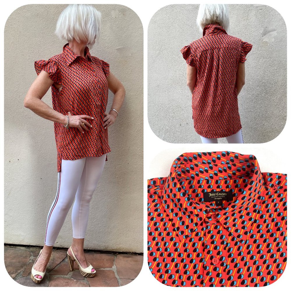 Juicy Couture black label ruffle sleeve blouse